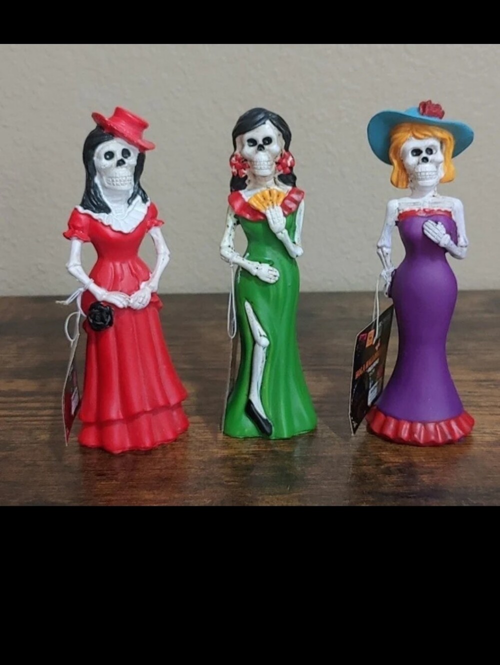 Set Of 3 Dia De Los Muertos/Day Of The Dead/Sugar Skull Festive Catrina Figurine